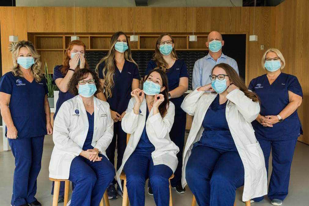 Team AHA with face masks during covid-19